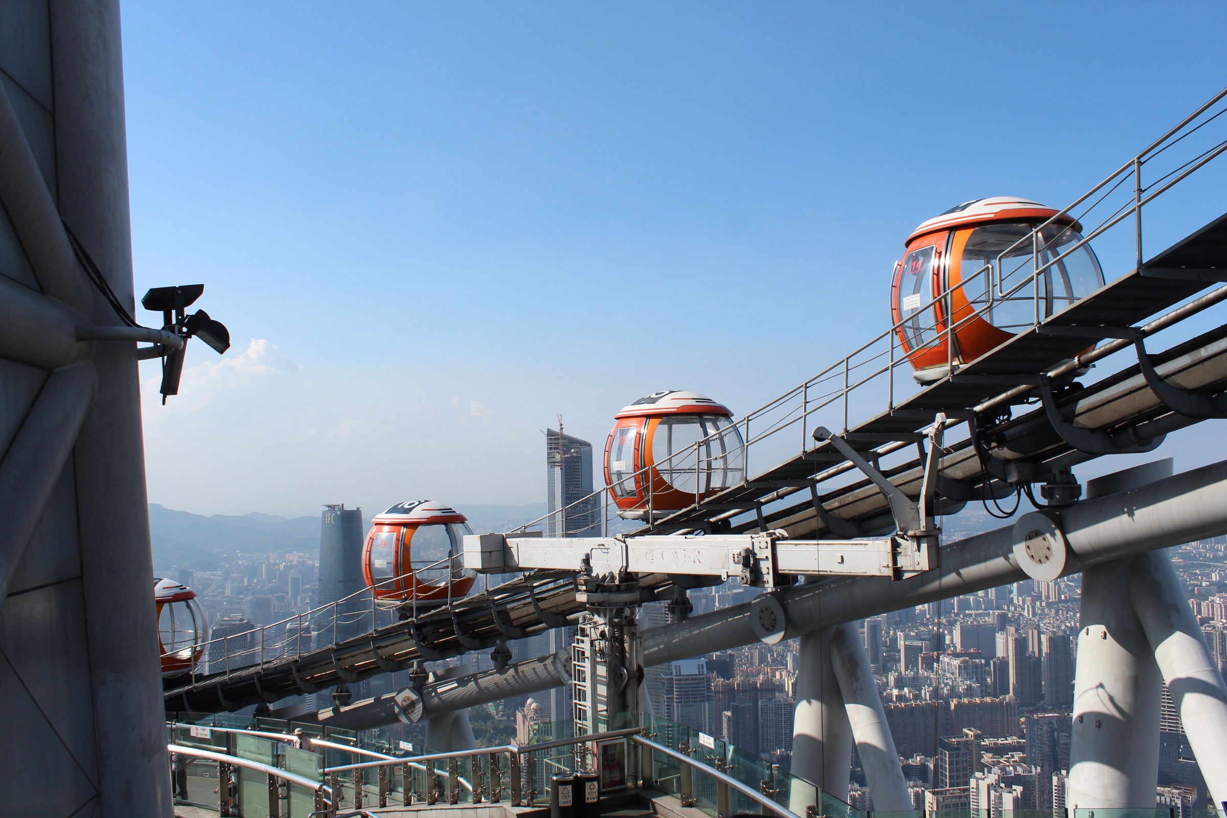 Orange observation cabins overlooking Guangzhou